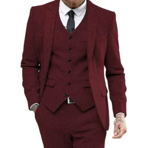 Retro Herringbone Suit for Men Stylish Vintage Tuxedo Set 3 Pieces Blazer Vest and Pant Set for Wedding Business Evening Party - Image 2