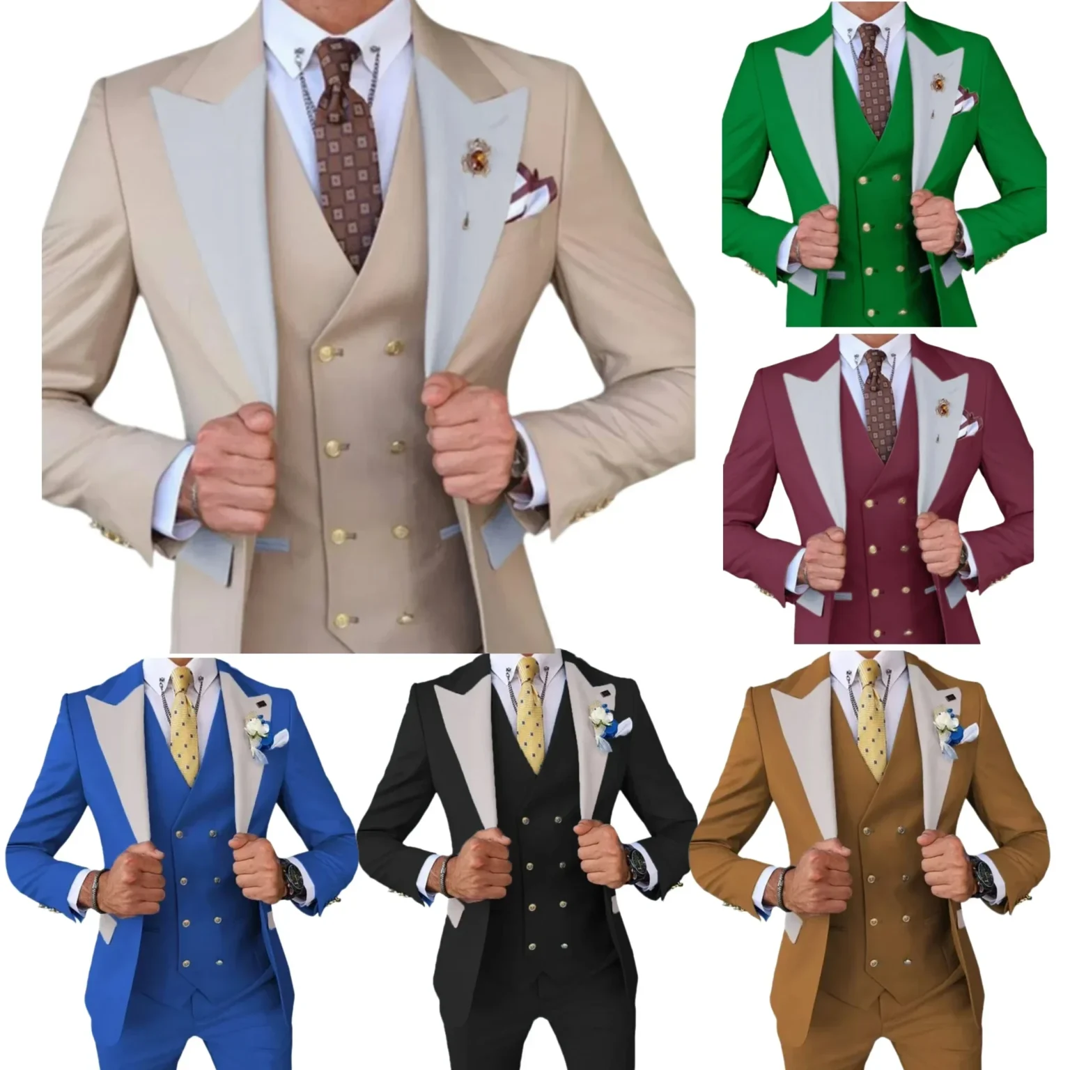 Formal Men's Formal 3 Piece Slim Fit Suit Blazer Vest and Pant Classic Tuxedo Set Wedding Dresses Formal Party Set Business Prom