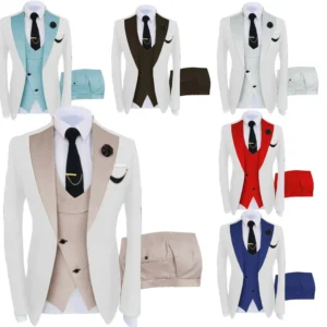Formal Men Elegant Simple 3 Pieces Blazer Vest Pants Sets Fashion Tuxedo Suits Slim Fit Tuxedo Set Wedding Party Business Prom - Image 1