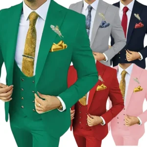 Elegant Male Suit 3 Pieces Blazer Vest and Pants Set Peak Lapel Tuxedo Suits for Men Ceremony Wedding Dresses Business Prom - Image 1