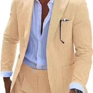 Seersucker Suits for Men 2 Pieces Blazer and Pants Notched Lapel Fashion Mens Suits for Summer Beach Wedding Dresses Men's Suits - Image 6