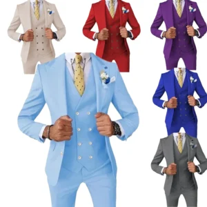 Regular Classic Men's Suits Fit Slim 3 Pieces Blazer+Vests+Pants Double Breasted Vest Prom Tuxedos Set Business Wedding Party - Image 1