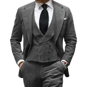 Men's Suits Corduroy 3 Piece Blazer Vest and Pants Set Notched Lapel Vintage Slim Fit Tuxedo Set for Weddings Evening Party Prom - Image 2