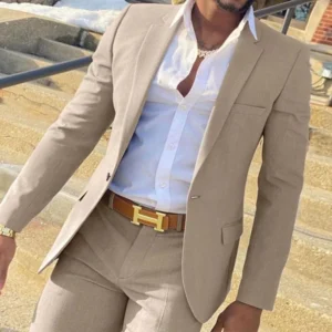 Formal Slim Fit Men's Suit Notched Lapel 3 Piece Blazer Vest and Pant Set for Wedding Business Summer Beach Tuxedo Suits for Men - Image 3