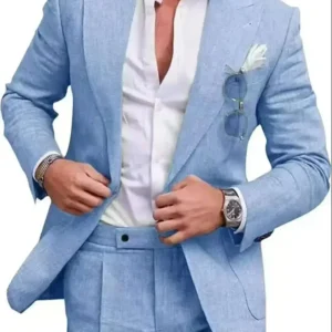 Casual Slim Fit Linen Suit for Men 2 Pieces Blazer and Pants Set Peak Lapel Men's Suit for Wedding Prom Summer Beach Tuxedo - Image 6