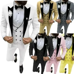 Classic Tuxedo Suits for Men Luxury Velvet Peak Lapel 3 Pieces Blazer Vest and Pants Set for Wedding Dresses Ceremony Suit Male - Image 1