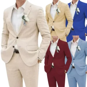Formal Flax Men's Suits 2 Pieces Blazer and Pants Linen Suit Notched Lapel Slim Fit Tuxedo Wedding Dresses Business Ceremony - Image 1