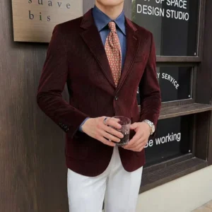 Corduroy Men's Casual Single Blazer Vintage Notch Lapel Regular Suit Elegant Tuxedos Set for Wedding Evening Parties Prom - Image 6