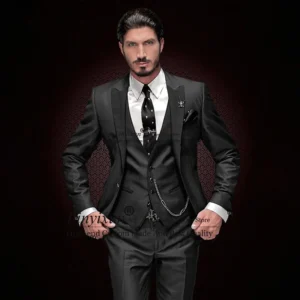 Classic Black Slim Fit Mens Suits Peaked Lapel Wedding Groom Tuxedo 3 Piece Jacket Vest Pants Set Male Business Masculino Blazer - Image 3