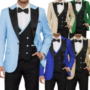Luxury Suit for Men 3 Pieces Blazer Vest and Pants Set Peak Lapel Tuxedo Set for Business Party Wedding Dresses Prom Outfit - Image 1