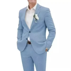 Formal Flax Men's Suits 2 Pieces Blazer and Pants Linen Suit Notched Lapel Slim Fit Tuxedo Wedding Dresses Business Ceremony - Image 4