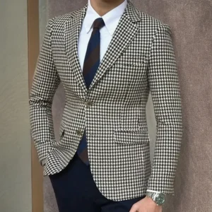 Houndstooth Suits for Men Notched Lapel 2 Pieces Set or Single Blazer Tweed Suit Tuxedo Set for Wedding Business Men's Suits - Image 1