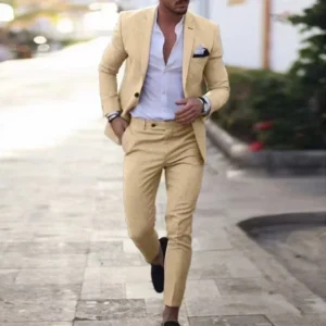 Casual Linen Tuxedo Suits for Men 2 Pieces Blazer and Pants Set Notched Lapel Men's Suit for Wedding Summer Beach Prom Party - Image 4