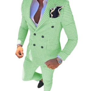 Men's Plaid Suits 2 Pieces Blazer and Pants Set Casual Tuxedo Set Double Breasted Peak Lapel Wedding Dresses Prom Evening Party - Image 4