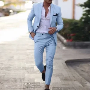 Casual Linen Tuxedo Suits for Men 2 Pieces Blazer and Pants Set Notched Lapel Men's Suit for Wedding Summer Beach Prom Party - Image 2