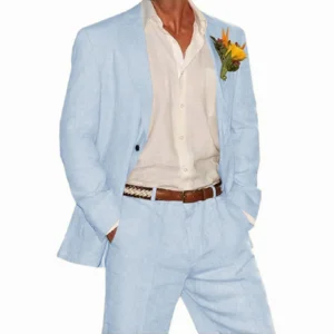 Casual Slim Fit Linen Suit for Men 2 Pieces Blazer Pant Sets Beach Summer Parties Wedding Regular Fit Casual Outfits - Image 5