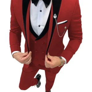 Formal Men's Suit 3 Pieces Blazer Vest and Pant Set Velvet Peak Lapel Slim Fit Tuxedo Set for Business Wedding Prom Suit for Men - Image 3