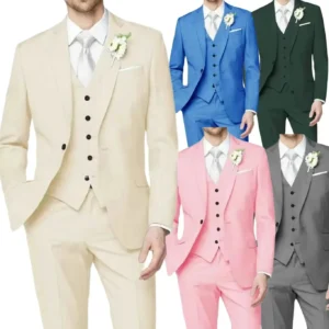 Formal Slim Fit Suits for Men 3 Piece Blazer Vest and Pant Set Elegant Tuxedo Suits for Men Wedding Dresses Groomsmen Blazer Set - Image 1