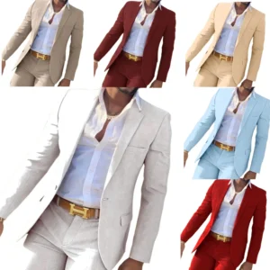 Formal Slim Fit Men's Suit Notched Lapel 3 Piece Blazer Vest and Pant Set for Wedding Business Summer Beach Tuxedo Suits for Men - Image 1