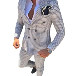Men's Plaid Suits 2 Pieces Blazer and Pants Set Casual Tuxedo Set Double Breasted Peak Lapel Wedding Dresses Prom Evening Party - Image 2