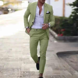 Casual Linen Tuxedo Suits for Men 2 Pieces Blazer and Pants Set Notched Lapel Men's Suit for Wedding Summer Beach Prom Party - Image 3