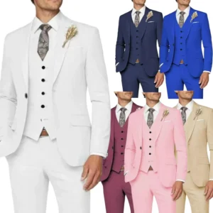 Formal Mens Suits 3 Piece Blazer Vest and Pants Set Notched Lapel Elegant Blazer for Wedding Prom Business Tuxedo Suits for Men - Image 1