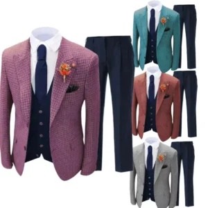 Plaid Suit Tuxedo Suits for Men 3 Pieces Blazer Vest and Pants Set Peak Lapel Luxury Men's Suit for Wedding Ceremony Prom - Image 1