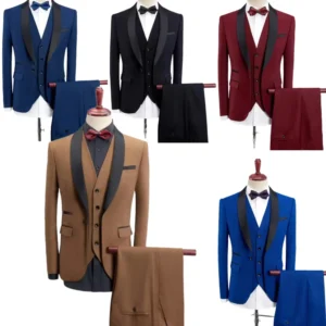 Men's Slim Fit Suit 3 Pieces Blazer Vest Pants Men Wedding Tuxedo Set Formal Wedding Groomsmen Prom Dinner Business Costumes - Image 1