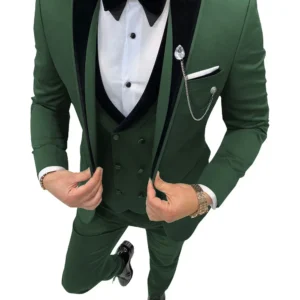Formal Men's Suit 3 Pieces Blazer Vest and Pant Set Velvet Peak Lapel Slim Fit Tuxedo Set for Business Wedding Prom Suit for Men - Image 2