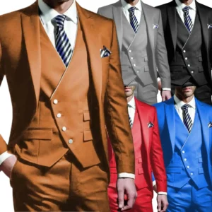 Elegant Men Suits 3 Pieces Slim Fit Blazer Vest Pants Set Peak Lapel Tuxedo Set for Wedding Single Breasted Suit Elegant Wedding - Image 1