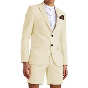 Slim Fit Suits for Men 2 Pieces Blazer and Shorts Pant Set Notched Lapel Tuxedo Fashion Suit Summer Wedding Sports Suit Set - Image 2