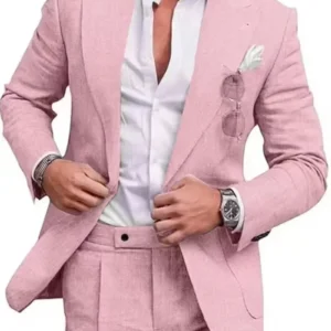 Casual Slim Fit Linen Suit for Men 2 Pieces Blazer and Pants Set Peak Lapel Men's Suit for Wedding Prom Summer Beach Tuxedo - Image 4
