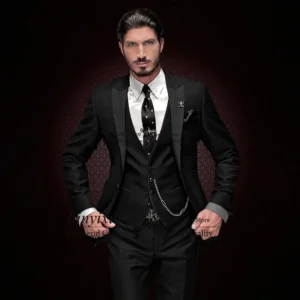 Classic Black Slim Fit Mens Suits Peaked Lapel Wedding Groom Tuxedo 3 Piece Jacket Vest Pants Set Male Business Masculino Blazer - Image 1