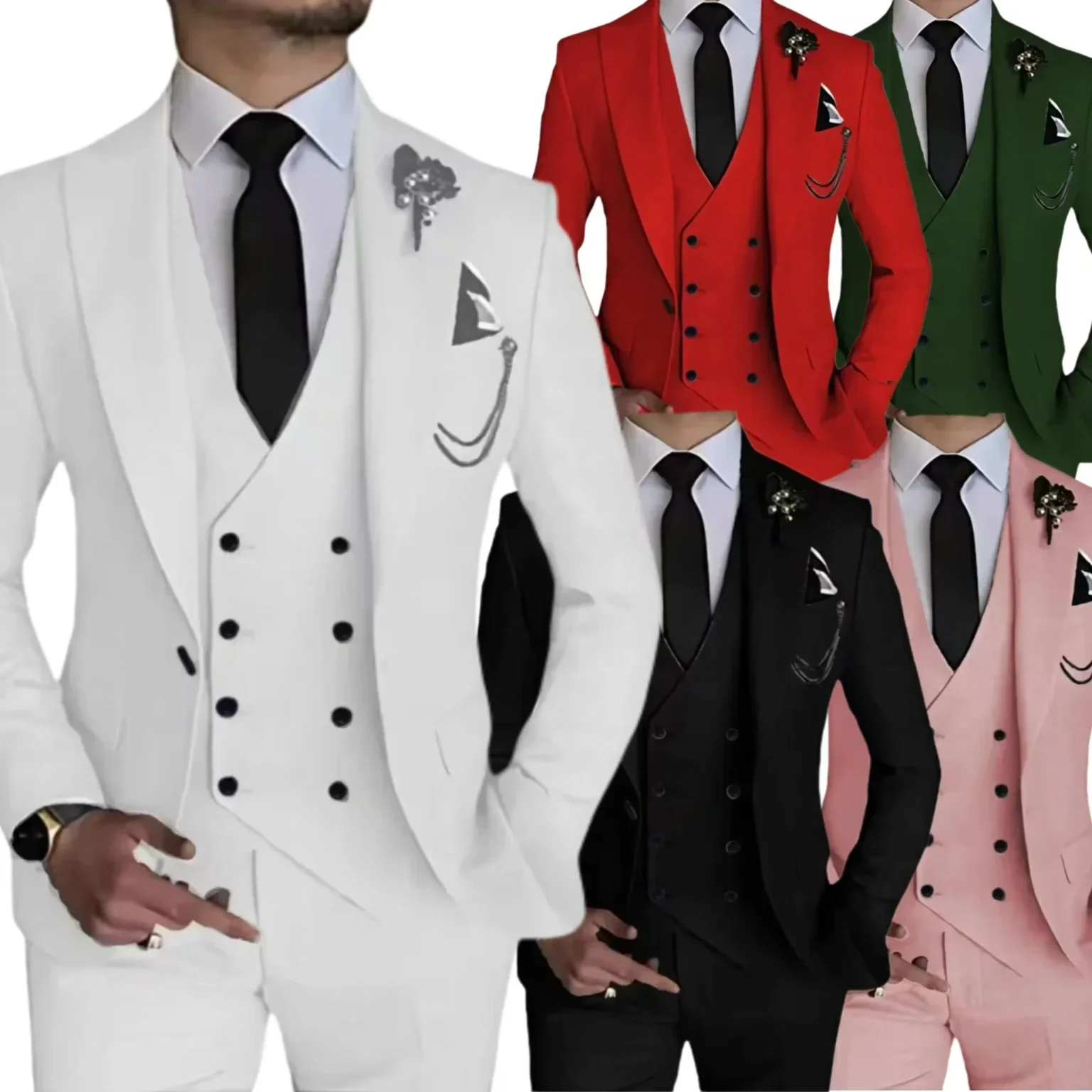 Stylish Suit for Men 3 Pieces Blazer Vest and Pants Set Peak Lapel Tuxedo Set Business Evening Party Groomsmen Prom Outfit
