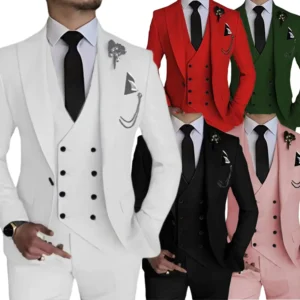 Stylish Suit for Men 3 Pieces Blazer Vest and Pants Set Peak Lapel Tuxedo Set Business Evening Party Groomsmen Prom Outfit - Image 1