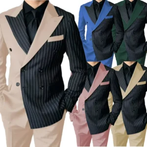 2024 New Luxury Men's Striped Suits Slim Fit Peak Lapel 2 Pieces Blazer and Pants Set for Wedding Prom Evening Party - Image 1