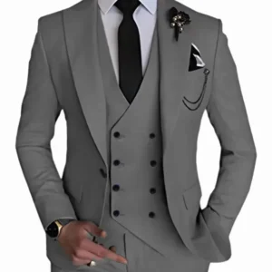 Stylish Suit for Men 3 Pieces Blazer Vest and Pants Set Peak Lapel Tuxedo Set Business Evening Party Groomsmen Prom Outfit - Image 3
