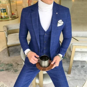 Luxury Men Dress Suits British 3Piece Set Men Wedding Suit New 2020 Fall Mens Business Formal Plaid Suit Men Slim Fit Dress Suit - Image 2