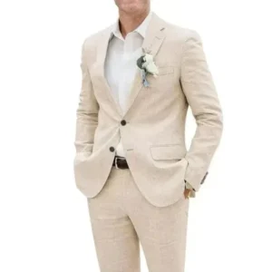 Formal Flax Men's Suits 2 Pieces Blazer and Pants Linen Suit Notched Lapel Slim Fit Tuxedo Wedding Dresses Business Ceremony - Image 6