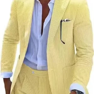 Seersucker Suits for Men 2 Pieces Blazer and Pants Notched Lapel Fashion Mens Suits for Summer Beach Wedding Dresses Men's Suits - Image 3