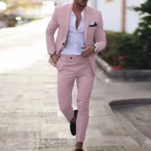 Casual Linen Tuxedo Suits for Men 2 Pieces Blazer and Pants Set Notched Lapel Men's Suit for Wedding Summer Beach Prom Party - Image 6