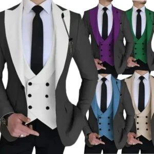 Formal Men's Suits 3 Pieces Blazer Vest and Pants Set Peak Lapel High Quality Tuxedo Set for Wedding Business Customizable - Image 1