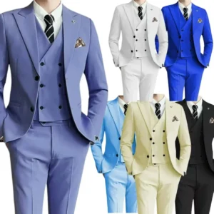 2024 New Regular Slim Fit Suits for Men Peak Lapel 3 Pieces Blazer Vest and Pant Business Wedding Dresses Tuxedo Suits for Men - Image 1