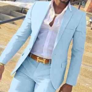 Formal Slim Fit Men's Suit Notched Lapel 3 Piece Blazer Vest and Pant Set for Wedding Business Summer Beach Tuxedo Suits for Men - Image 2