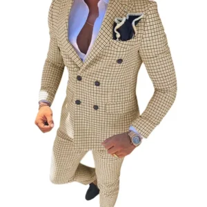 Men's Plaid Suits 2 Pieces Blazer and Pants Set Casual Tuxedo Set Double Breasted Peak Lapel Wedding Dresses Prom Evening Party - Image 5