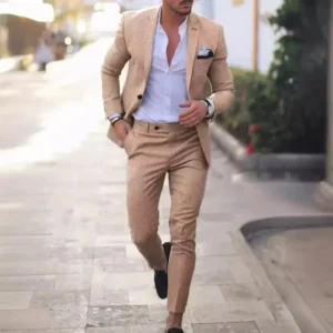 Casual Linen Tuxedo Suits for Men 2 Pieces Blazer and Pants Set Notched Lapel Men's Suit for Wedding Summer Beach Prom Party - Image 5