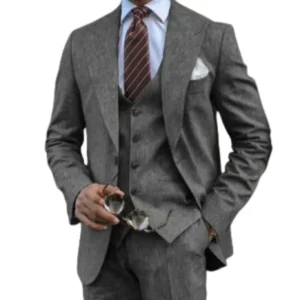 Elegant Suit for Men Stylish 3 Pieces Blazer Vest and Pant Set Comfy Tuxedo Set Wedding Ceremony Groomsmen Business High Quality - Image 5