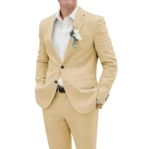 Formal Flax Men's Suits 2 Pieces Blazer and Pants Linen Suit Notched Lapel Slim Fit Tuxedo Wedding Dresses Business Ceremony - Image 2
