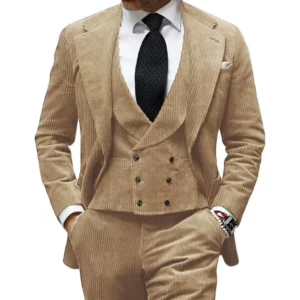 Men's Suits Corduroy 3 Piece Blazer Vest and Pants Set Notched Lapel Vintage Slim Fit Tuxedo Set for Weddings Evening Party Prom - Image 3
