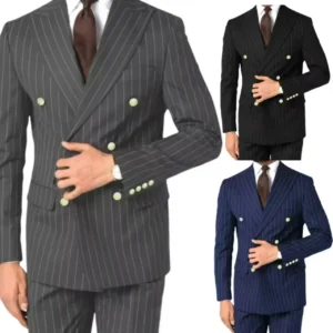 Luxury Striped Suits for Men 2 Pieces Blazer and Pants Set Peak Lapel Tuxedo Set for Wedding Business Prom Striped Suit Men - Image 1